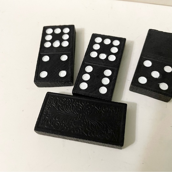 Vtg Hoyle Double Nine Black 55 Wood Dominoes Original Green Box - Picture 11 of 16